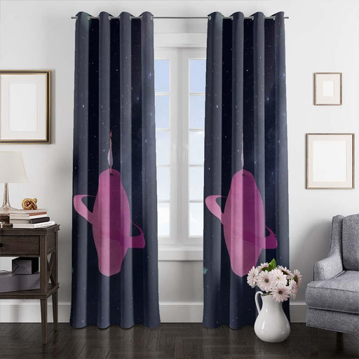 girl upon the galaxy window curtains