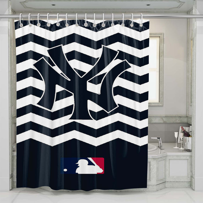 new york yankees blue chevron pattern shower curtains