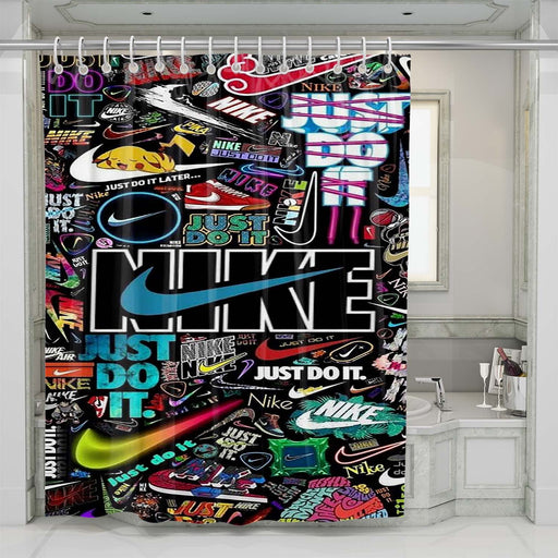 nike sticker collage shower curtains