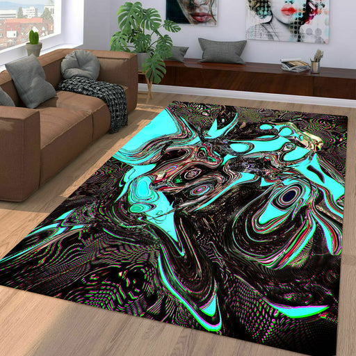 glitch abstractneon color  liquid Living room carpet rugs