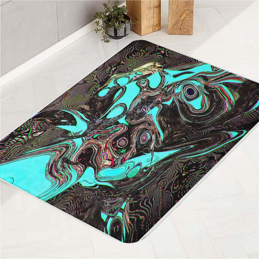 glitch abstractneon color  liquid bath rugs