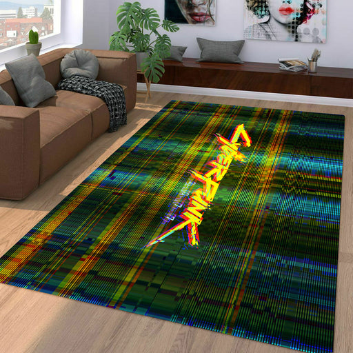 glitch vhs of cyberpunk 2077 Living room carpet rugs