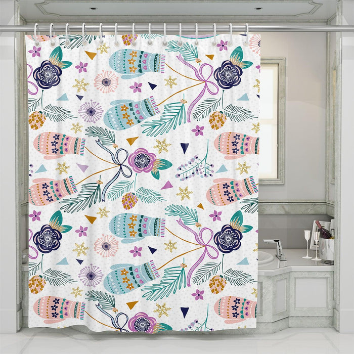 glove and christmas stuff shower curtains