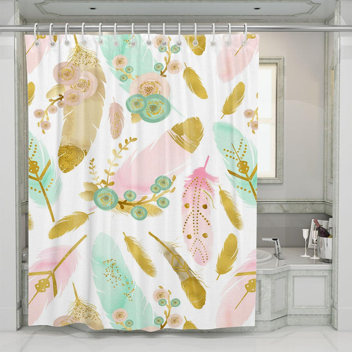 gold watercolor bristle shower curtains