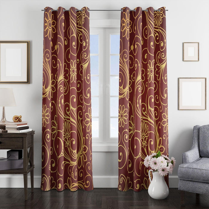 golden floral maroon luxury window Curtain