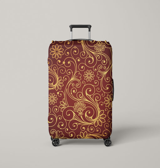 golden floral maroon luxury Luggage Cover | suitcase