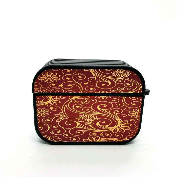 golden floral maroon luxury airpods case