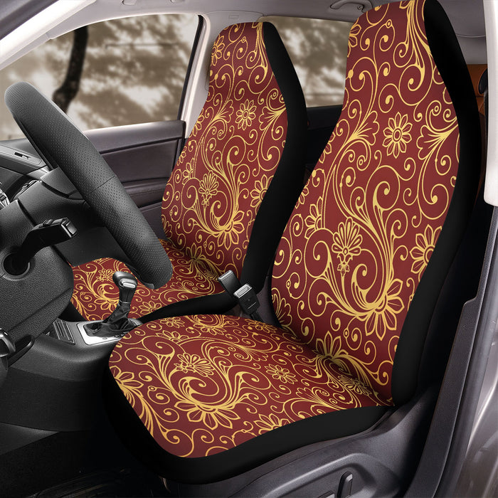 golden floral maroon luxury Car Seat Covers