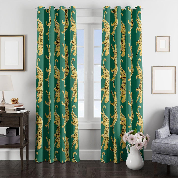 golden tigers walking in forest window Curtain