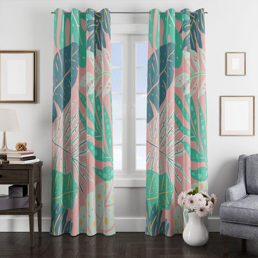 green indoor flora pastel pattern window Curtain