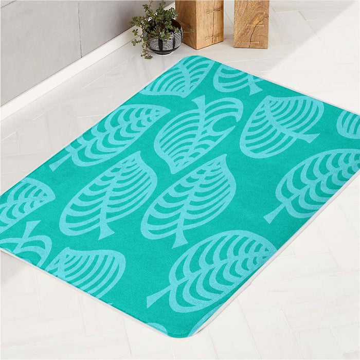 green leaf pattern mono color bath rugs