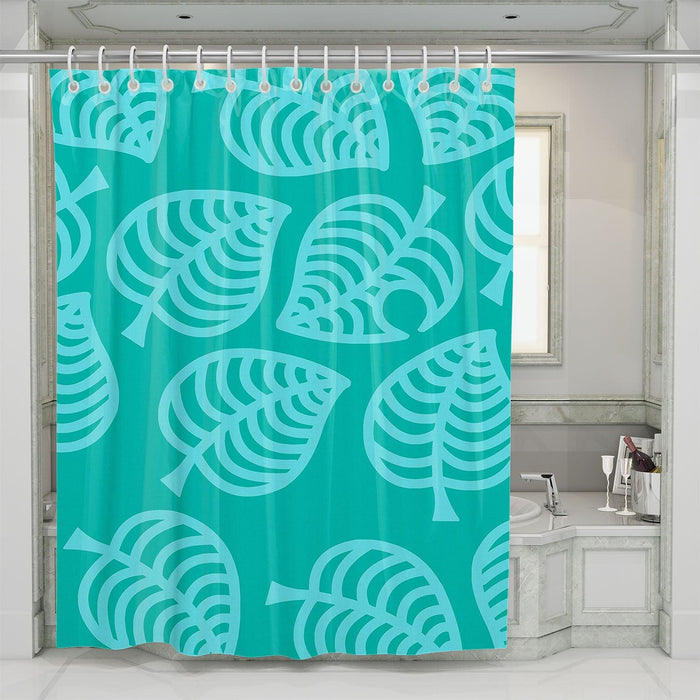 green leaf pattern mono color shower curtains