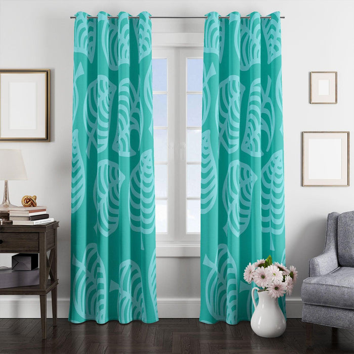 green leaf pattern mono color window Curtain