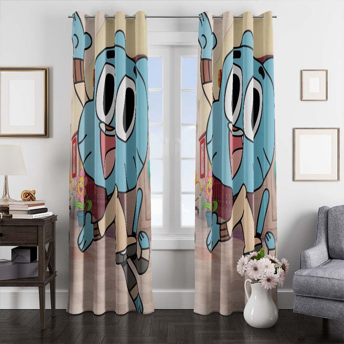 gumball watterson happy expression window curtains