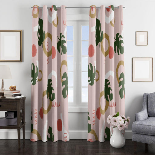 grunge brush shape floral pattern window Curtain