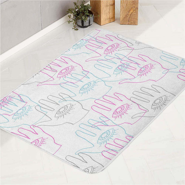 hand eyes blue pink white bath rugs