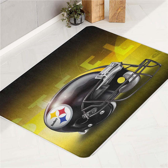 helmet of pittsburgh steelers yellow bath rugs