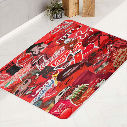 Red aesthetic collage bath rugs