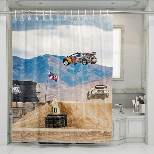 high jumping off road car racing shower curtains