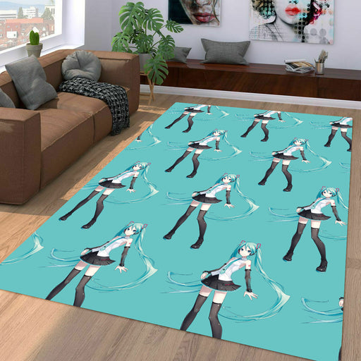 hatsune miku with blue hair Living room carpet rugs