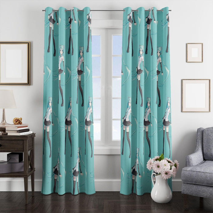 hatsune miku with blue hair window Curtain