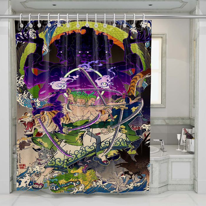 roronoa zoro arc wano shower curtains