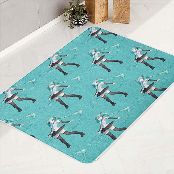 hatsune miku with blue hair bath rugs