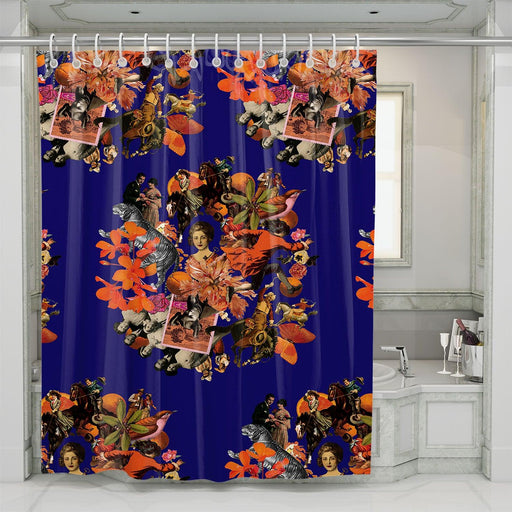 history collage vintage retro shower curtains