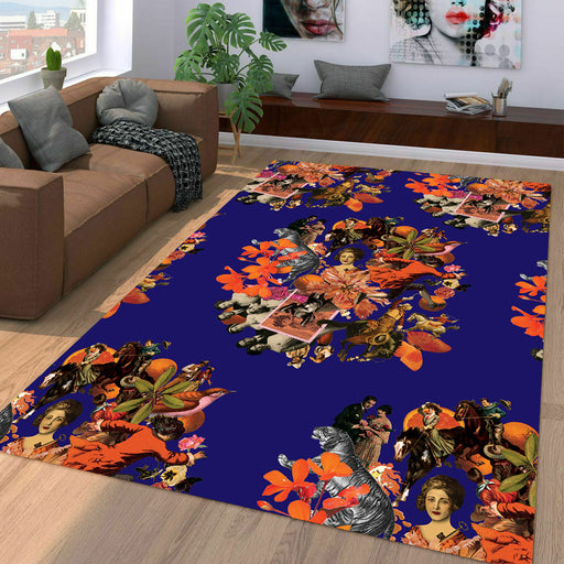 history collage vintage retro Living room carpet rugs