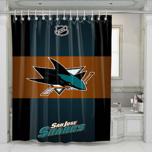 san jose sharks logo blue green shower curtains