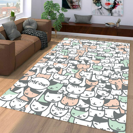 hunderd type of cats pastel Living room carpet rugs