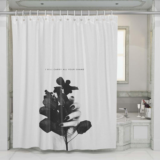 i will carry all your shame monochromatic shower curtains