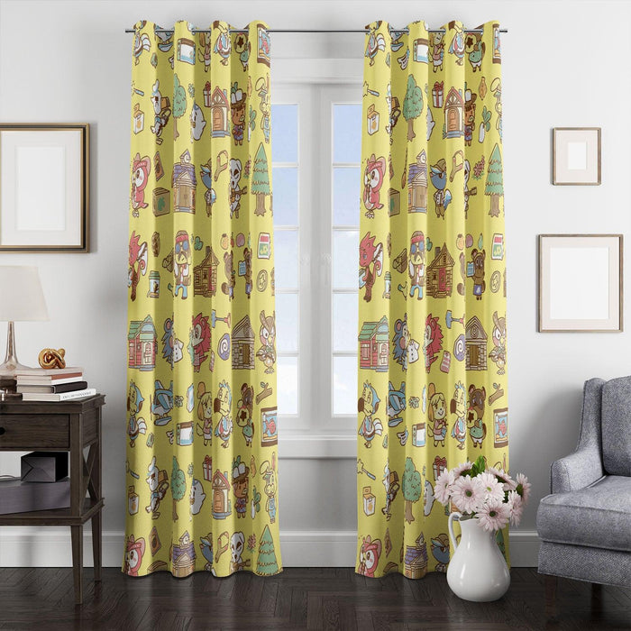 illustration lifes in animal crossing game window Curtain