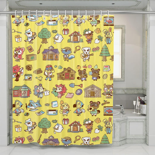 illustration lifes in animal crossing game shower curtains