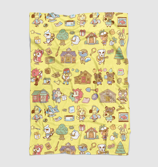 illustration lifes in animal crossing game Ultra soft fleece blanket