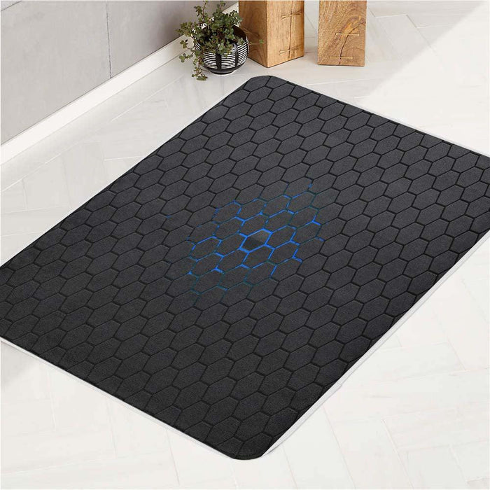 inner blue glow hexagon metalic bath rugs