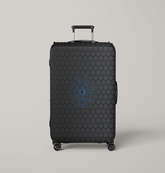 inner blue glow hexagon metalic Luggage Cover | suitcase