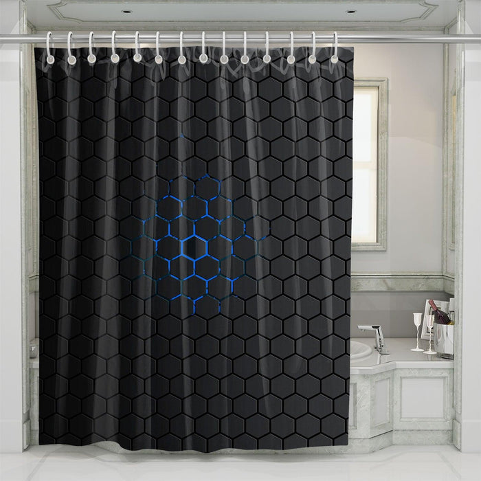 inner blue glow hexagon metalic shower curtains