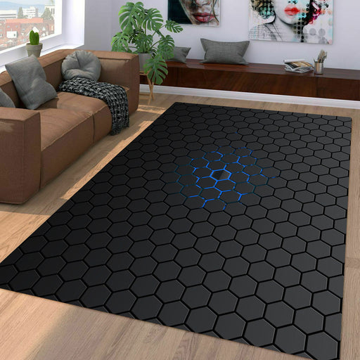 inner blue glow hexagon metalic Living room carpet rugs