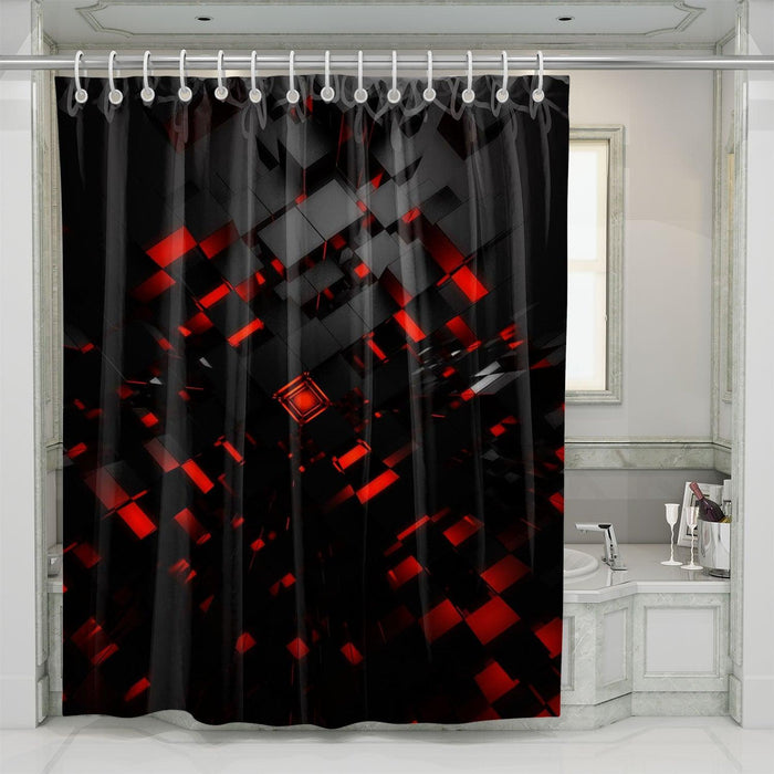 into dark space red light shower curtains