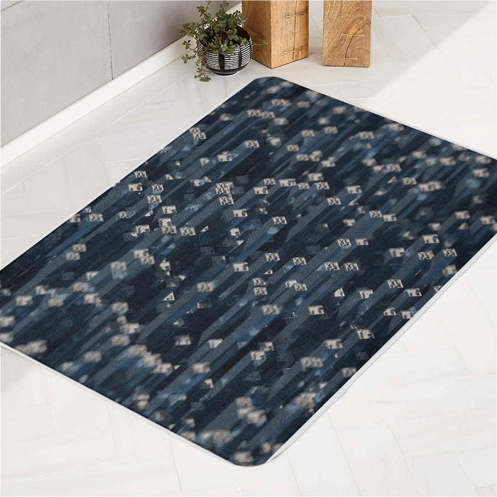 isometric pattern metal object bath rugs