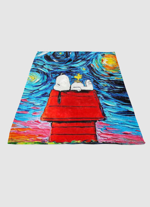 Snoopy Starry Night Van Gogh soft fleece blanket