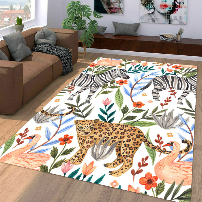 jungle animals and flora art Living room carpet rugs