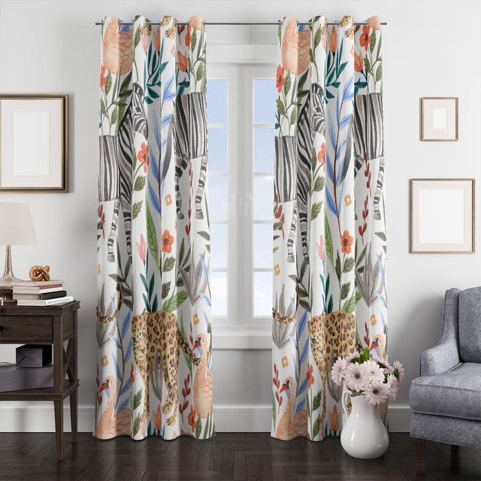 jungle animals and flora art window Curtain