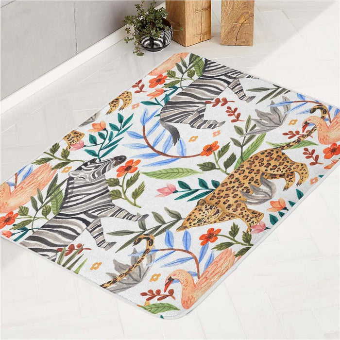 jungle animals and flora art bath rugs