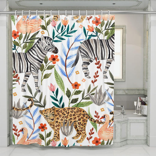 jungle animals and flora art shower curtains