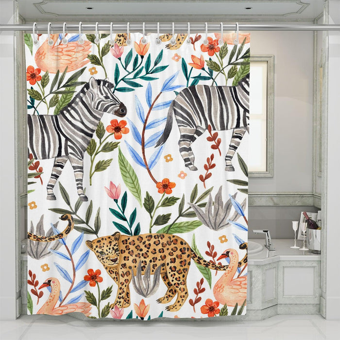 jungle animals and flora art shower curtains