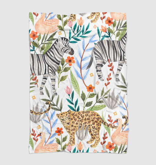 jungle animals and flora art Ultra soft fleece blanket