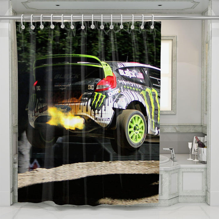 jumping of racing car extreme shower curtains