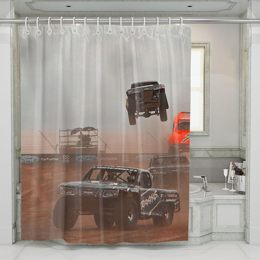 jumping offroad car racing shower curtains